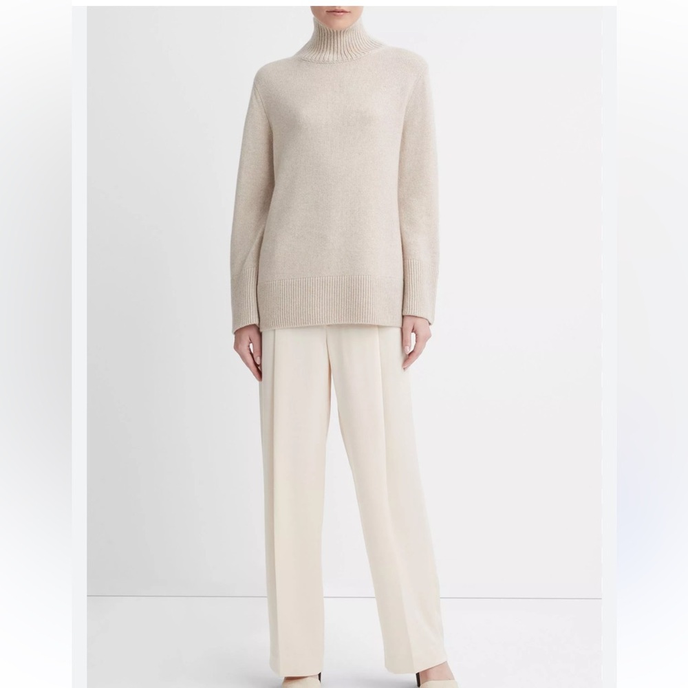Vince beige Cowl Neck Sweater Mixed-Gauge Wool-Cashmere Turtleneck Tunic xs